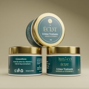 Image d'une crème traitante au safran et vitamine C, enrichie en extrait de safran bio, vitamine C et huile de figue de barbarie, pour illuminer et revitaliser la peau.