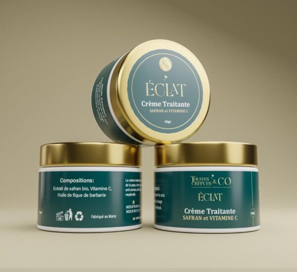 Image d'une crème traitante au safran et vitamine C, enrichie en extrait de safran bio, vitamine C et huile de figue de barbarie, pour illuminer et revitaliser la peau.